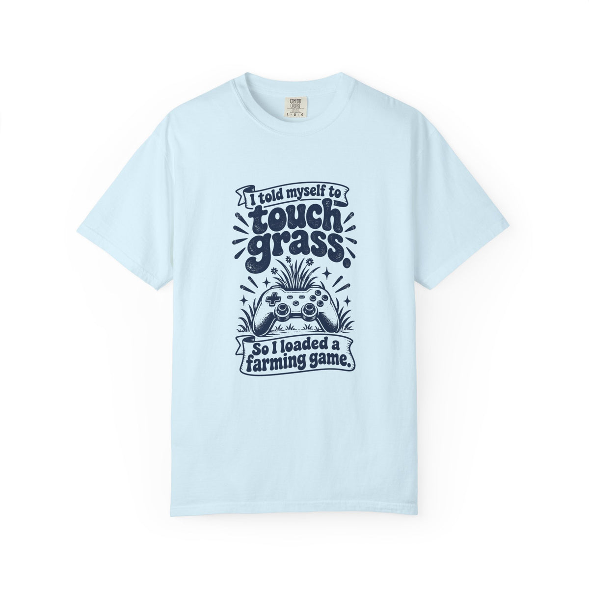 Touch Grass – Funny Gaming T-Shirt – Chambray – Bad Advice Club product mockup