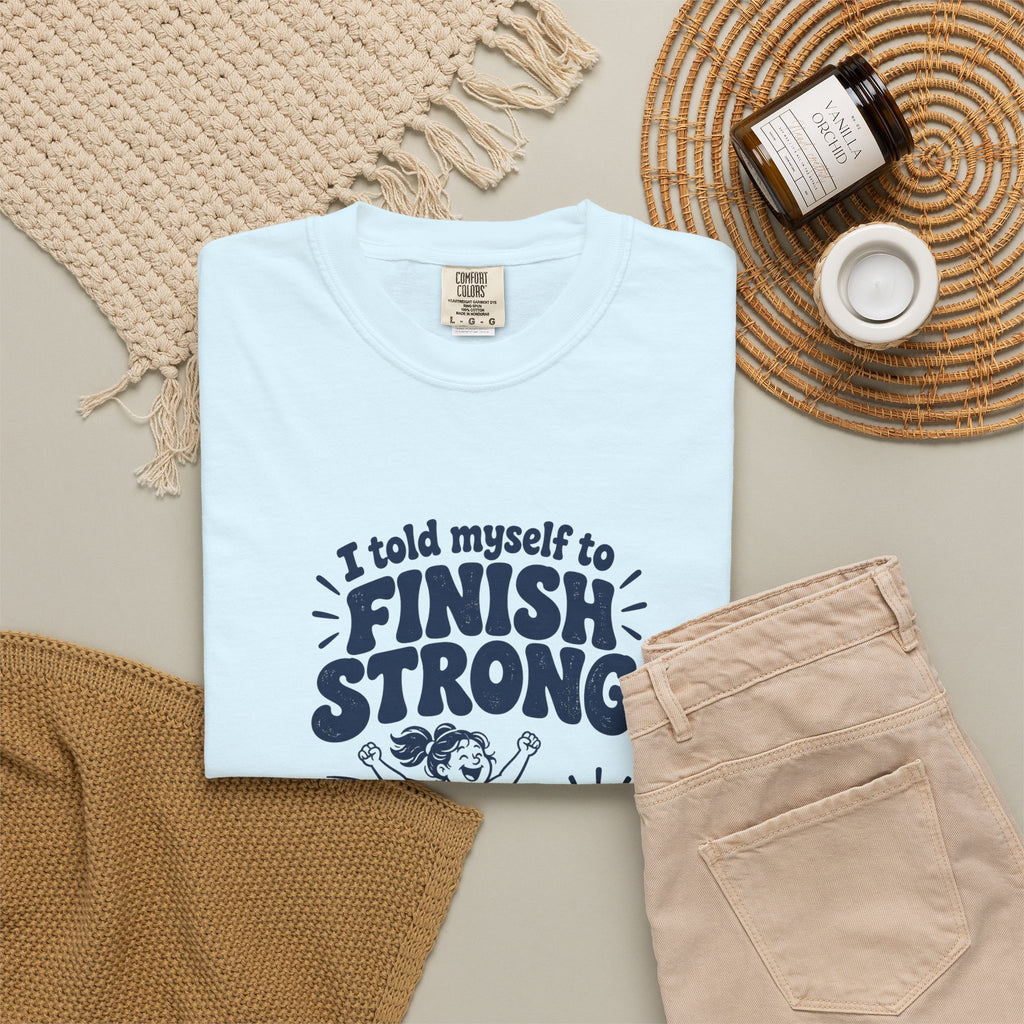 Finish Strong – Funny Running T-Shirt – Bad Advice Club product mockup