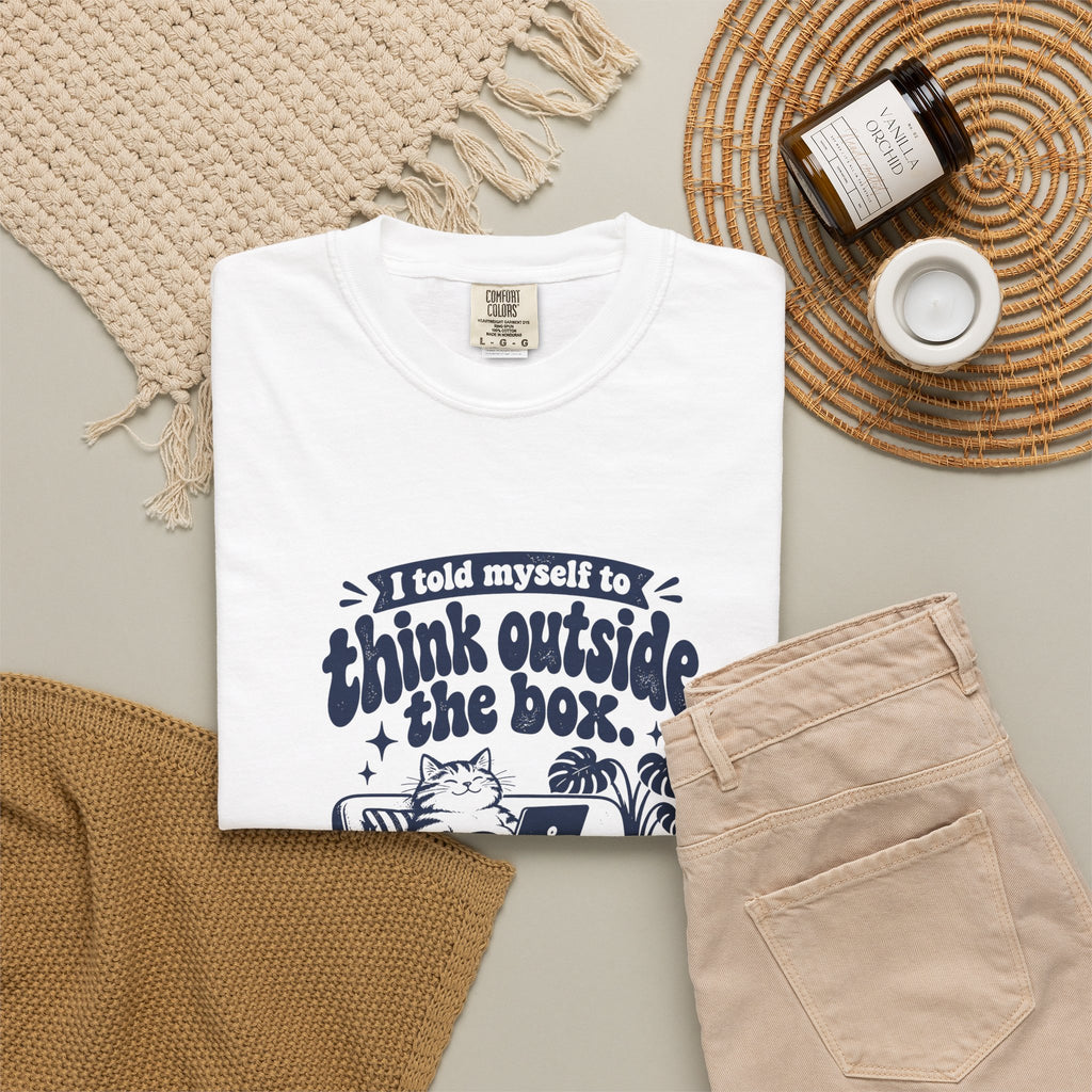Outside the Box – Funny Work & Procrastination T-Shirt – Bad Advice Club product mockup