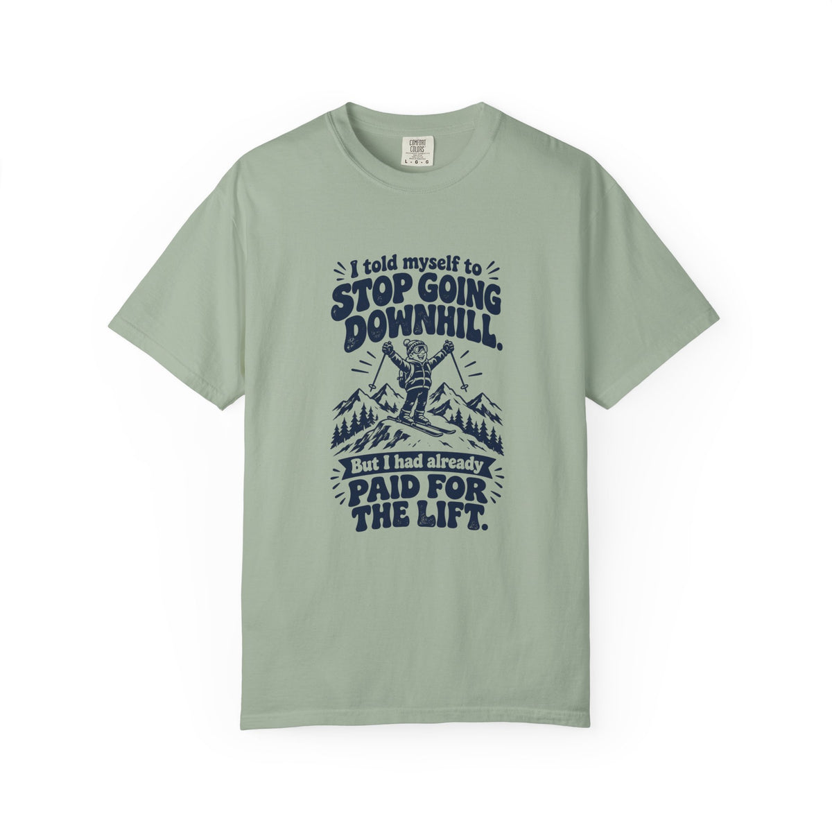 Going Downhill – Funny Ski & Snow T-Shirt – Bay – Bad Advice Club product mockup