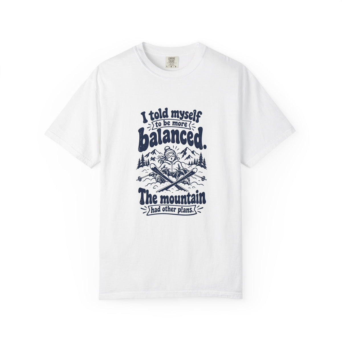More Balanced – Funny Ski & Snow T-Shirt – White – Bad Advice Club product mockup