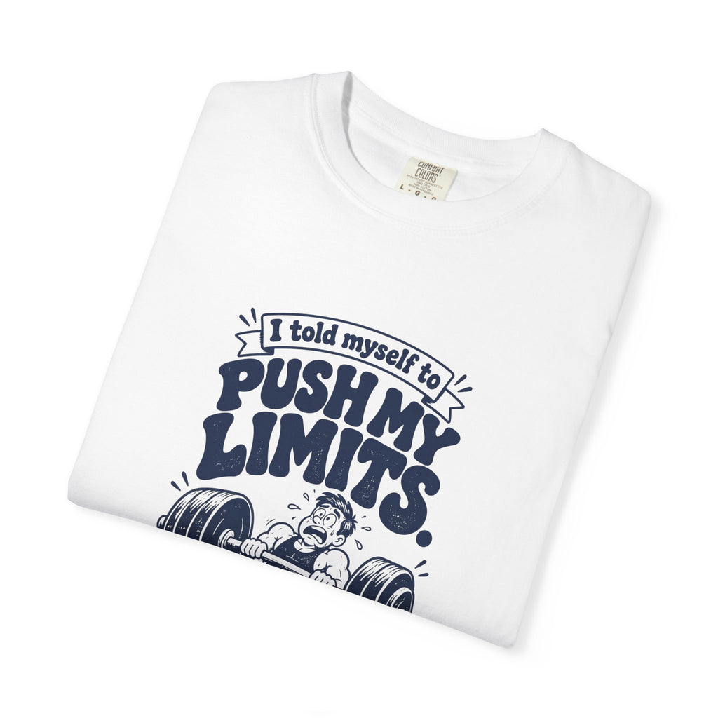 Push My Limits – Funny Gym & Fitness T-Shirt – Bad Advice Club product mockup