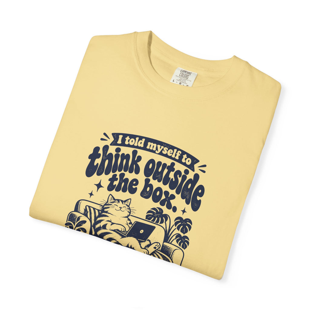 Outside the Box – Funny Work & Procrastination T-Shirt – Bad Advice Club product mockup