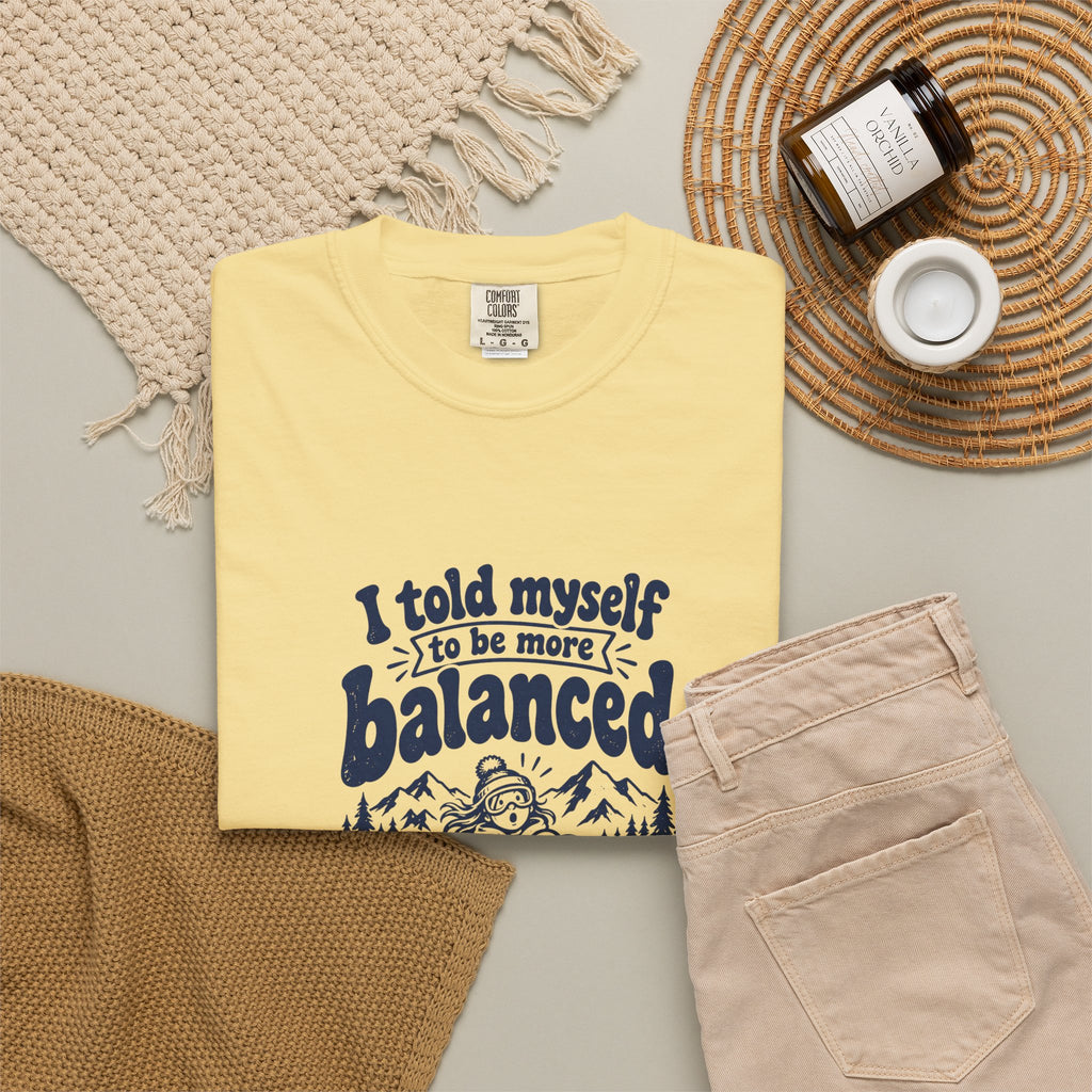 More Balanced – Funny Ski & Snow T-Shirt – Bad Advice Club product mockup