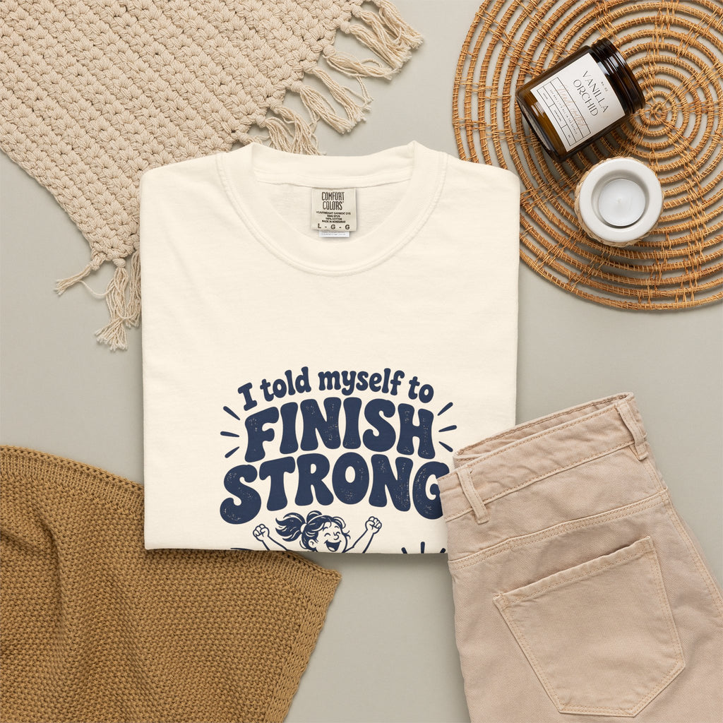 Finish Strong – Funny Running T-Shirt – Bad Advice Club product mockup