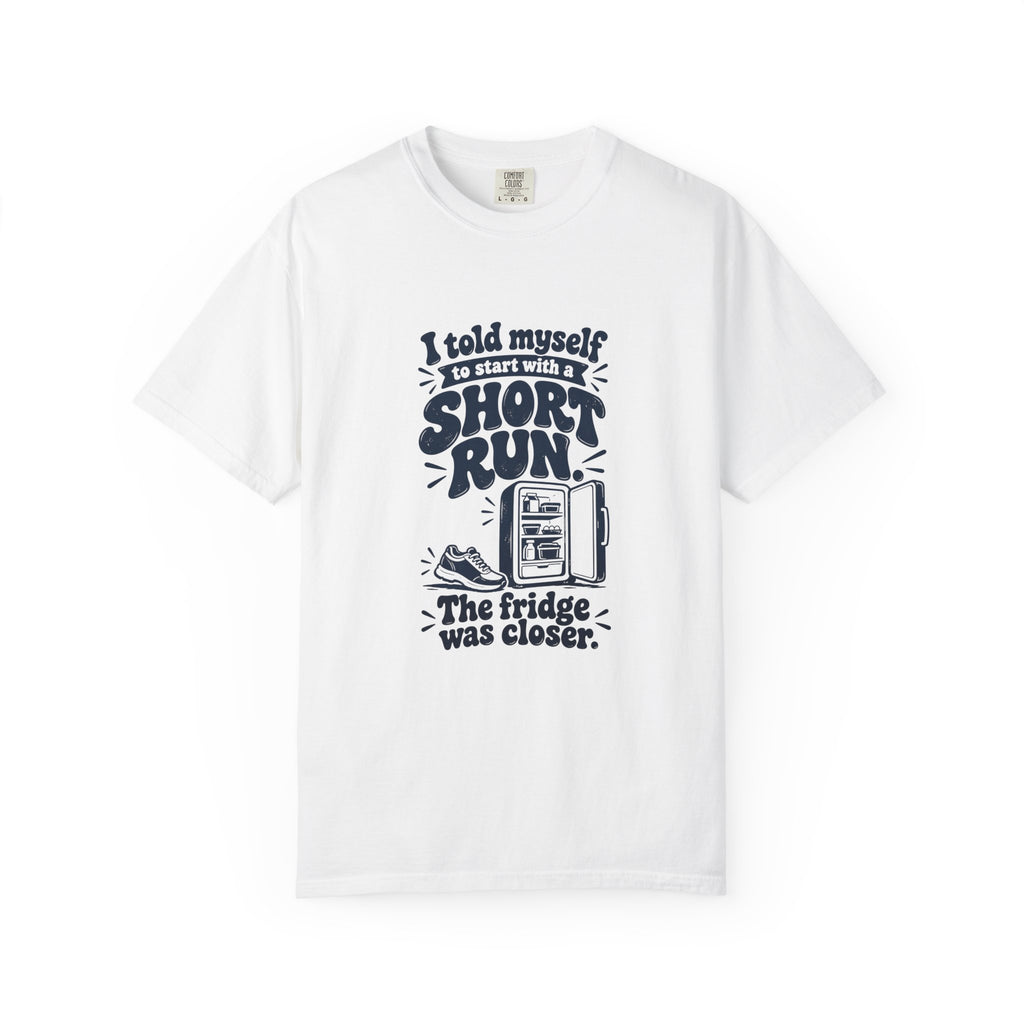 Short Run – Funny Running T-Shirt – White – Bad Advice Club product mockup