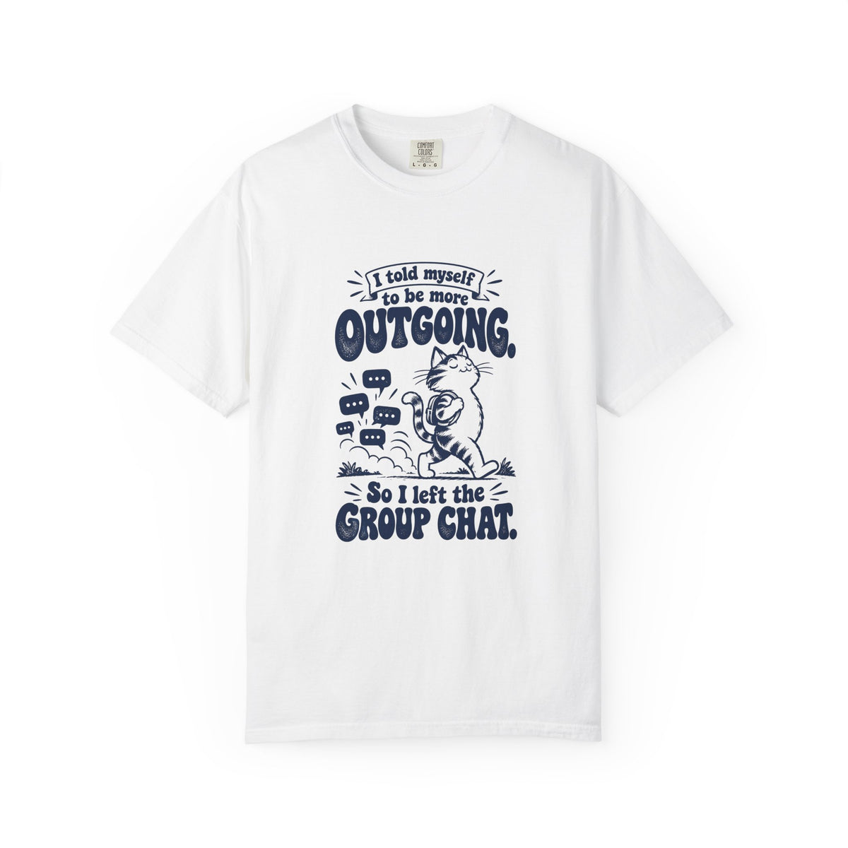 More Outgoing – Funny Social Battery T-Shirt – White – Bad Advice Club product mockup