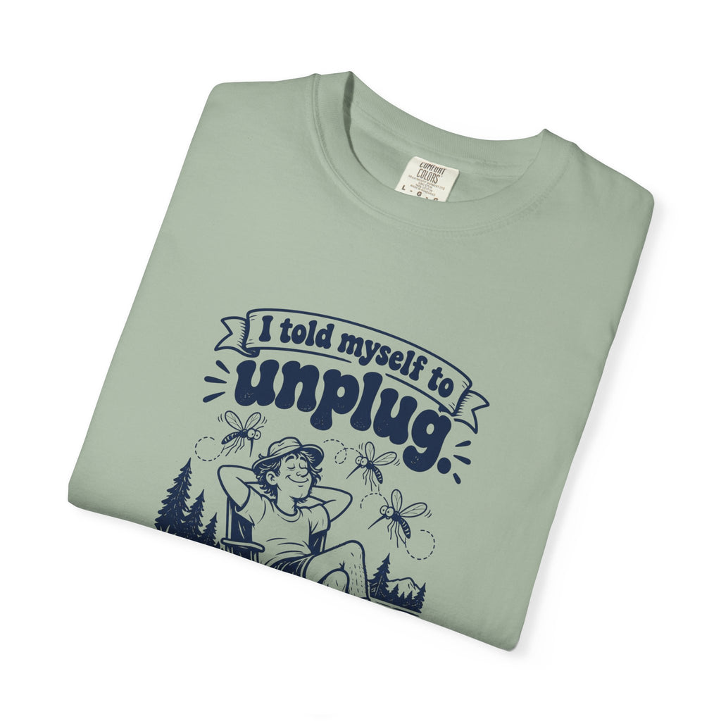 Unplug – Funny Outdoor Escapes T-Shirt – Bad Advice Club product mockup