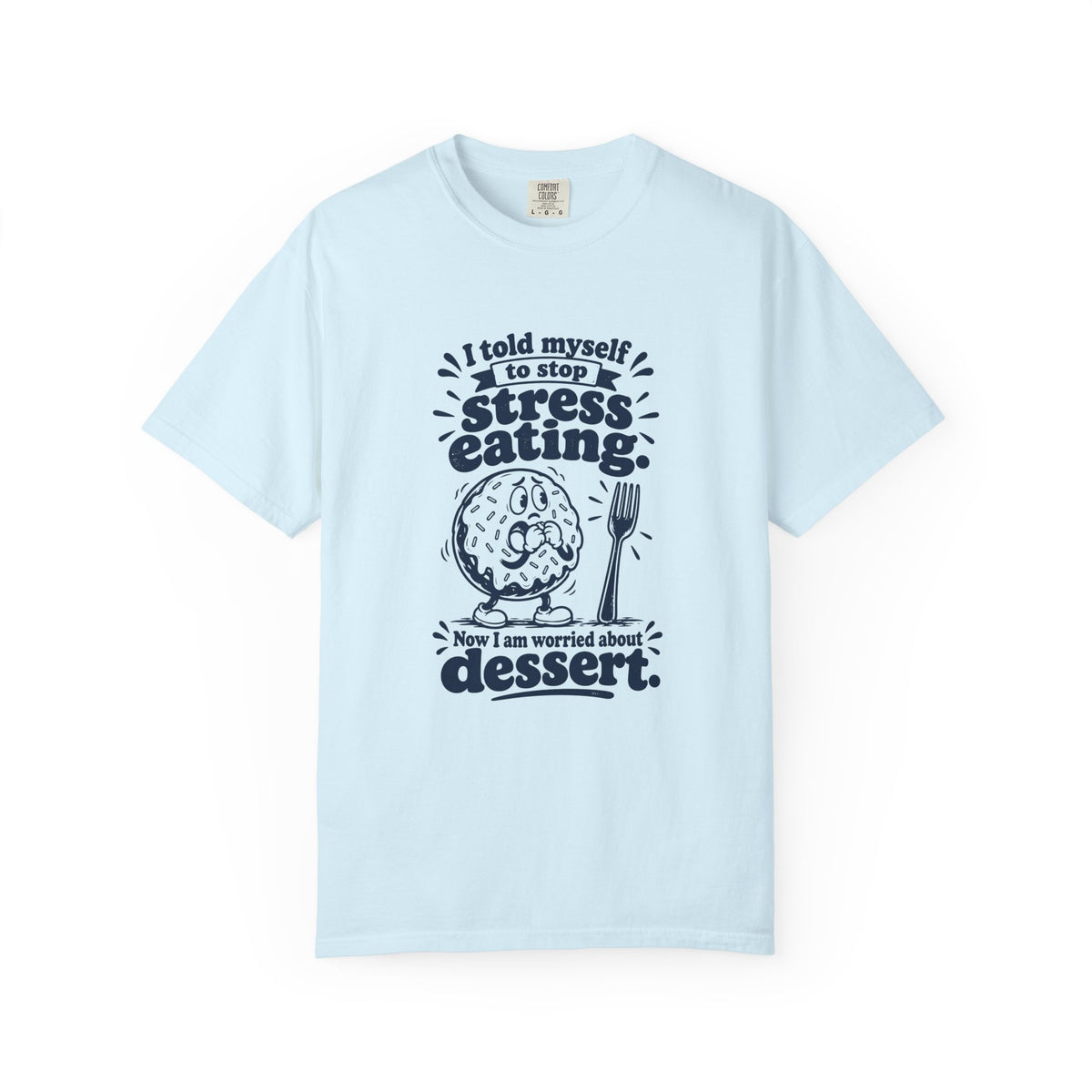 Stress Eating – Funny Food & Coffee T-Shirt – Chambray – Bad Advice Club product mockup