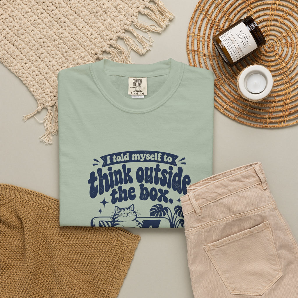 Outside the Box – Funny Work & Procrastination T-Shirt – Bad Advice Club product mockup