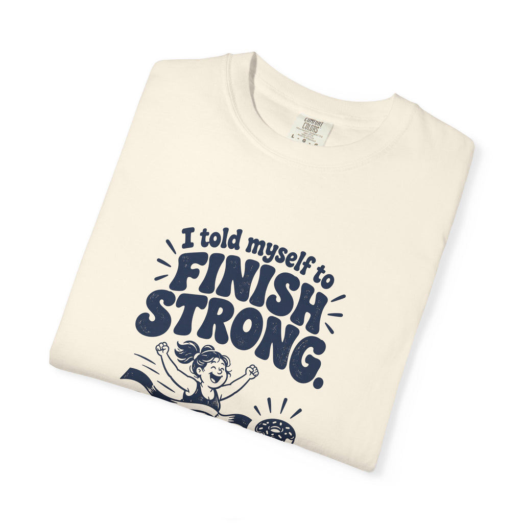 Finish Strong – Funny Running T-Shirt – Bad Advice Club product mockup