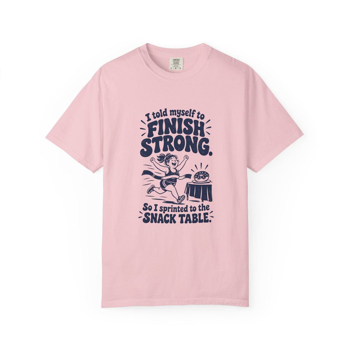Finish Strong – Funny Running T-Shirt – Blossom – Bad Advice Club product mockup