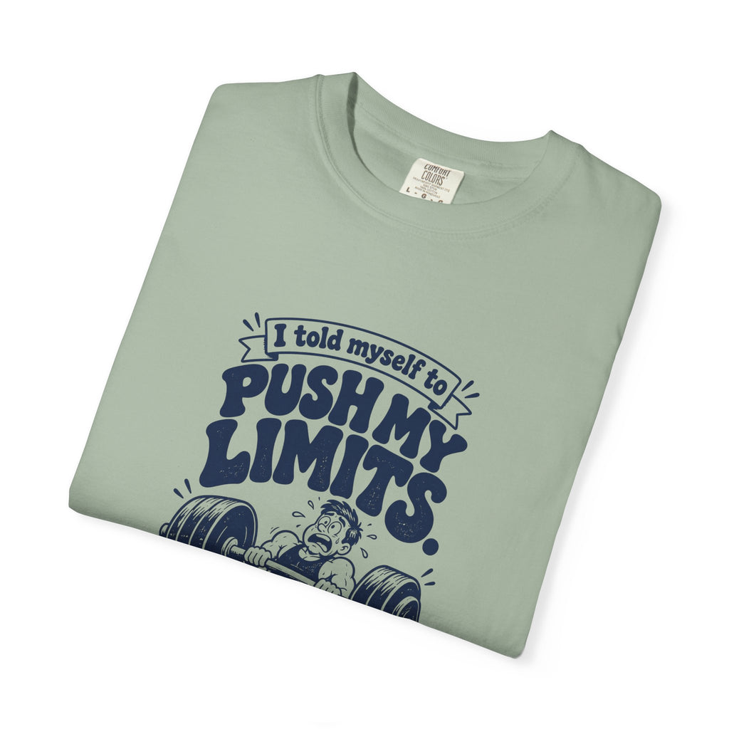 Push My Limits – Funny Gym & Fitness T-Shirt – Bad Advice Club product mockup