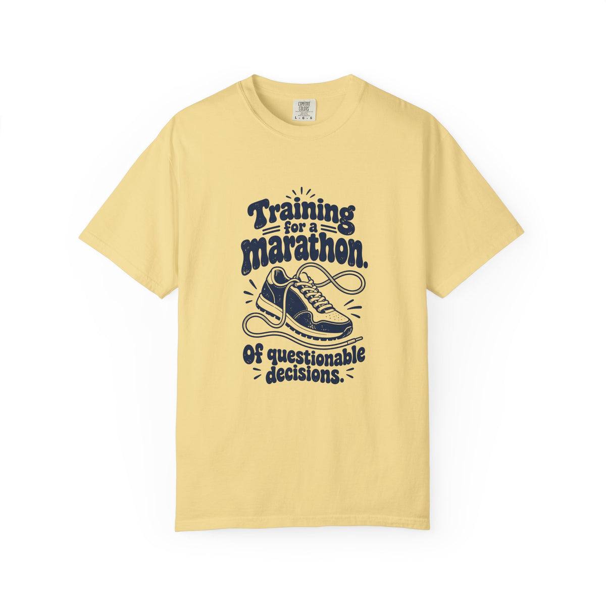 Questionable Marathon – Funny Running T-Shirt – Butter – Bad Advice Club product mockup
