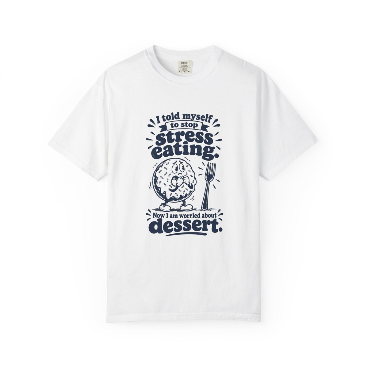 Stress Eating – Funny Food & Coffee T-Shirt – White – Bad Advice Club product mockup