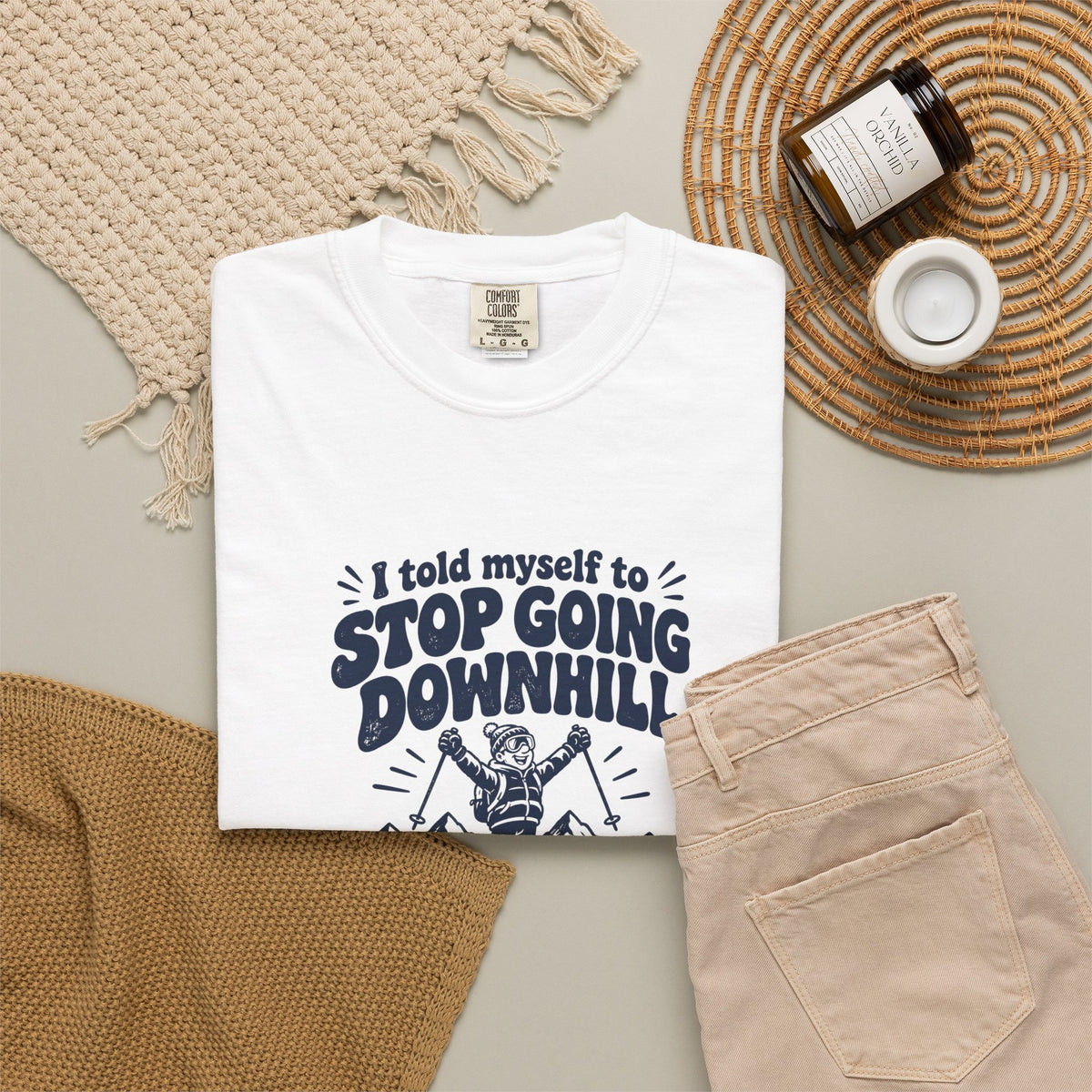 Going Downhill – Funny Ski & Snow T-Shirt – Bad Advice Club product mockup