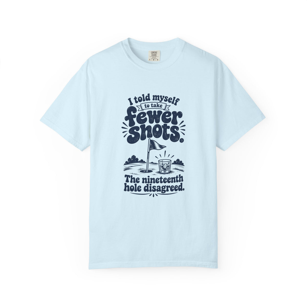 Fewer Shots – Funny Golf T-Shirt – Chambray – Bad Advice Club product mockup