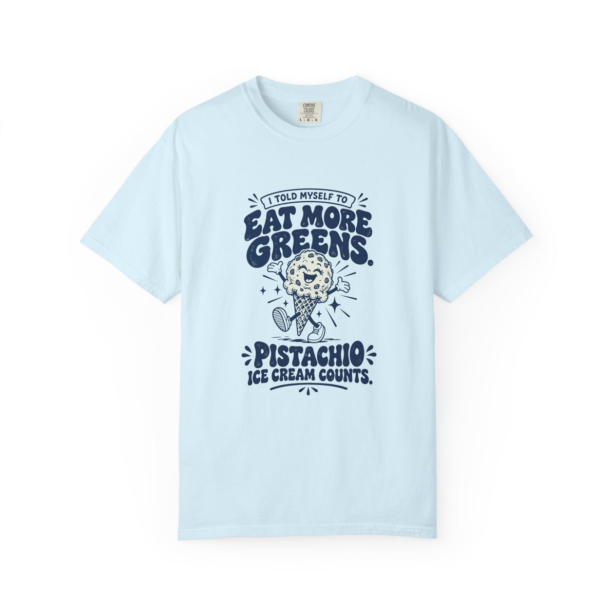 More Greens – Funny Food & Coffee T-Shirt – Chambray – Bad Advice Club product mockup