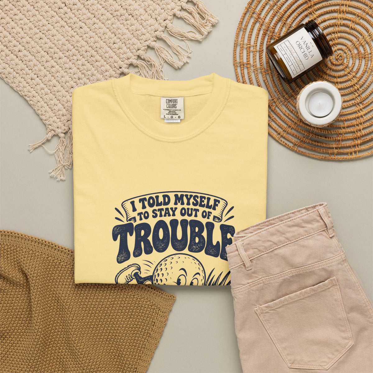 Stay Out of Trouble – Funny Golf T-Shirt – Bad Advice Club product mockup