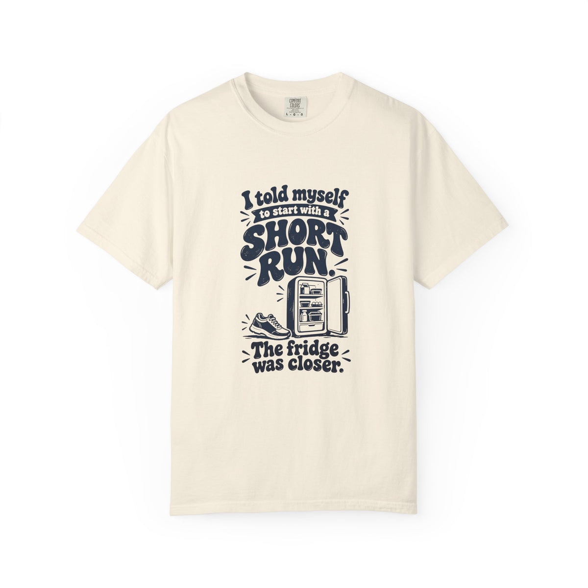 Short Run – Funny Running T-Shirt – Ivory – Bad Advice Club product mockup
