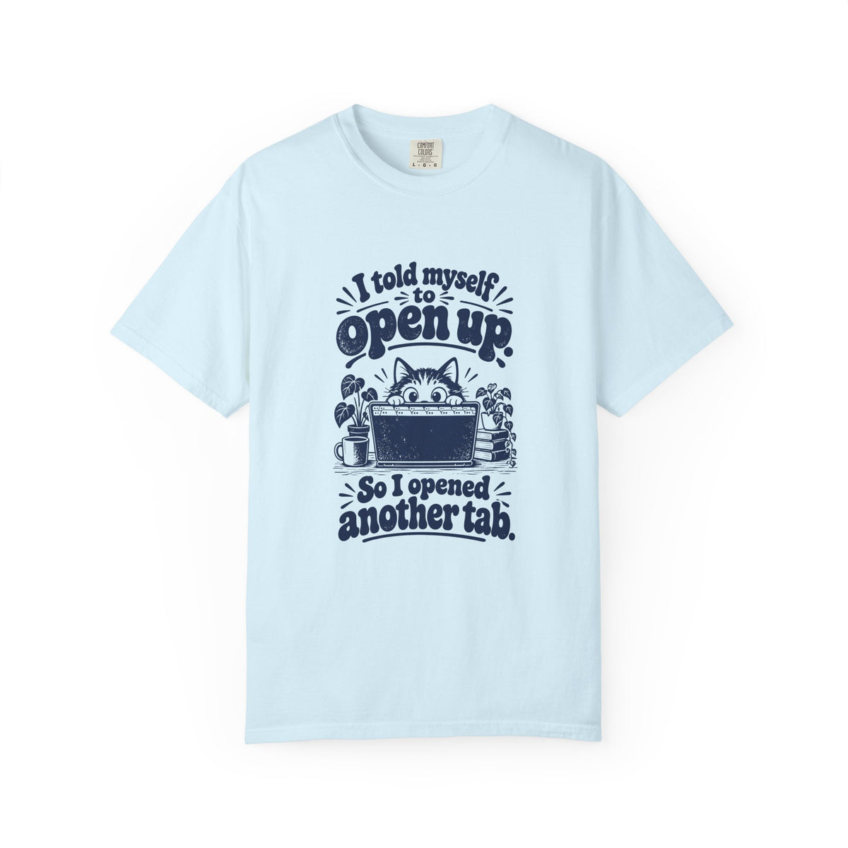 Open Up – Funny Social Battery T-Shirt – Chambray – Bad Advice Club product mockup