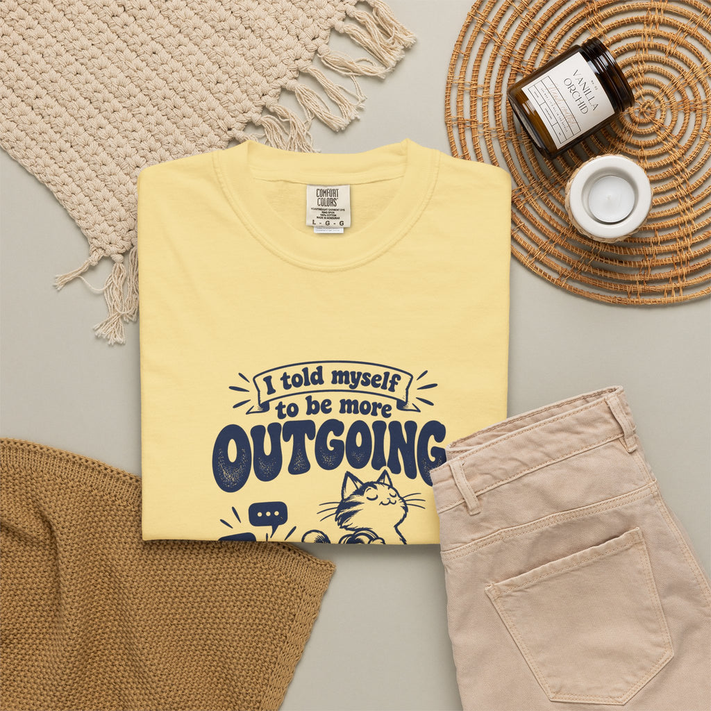 More Outgoing – Funny Social Battery T-Shirt – Bad Advice Club product mockup