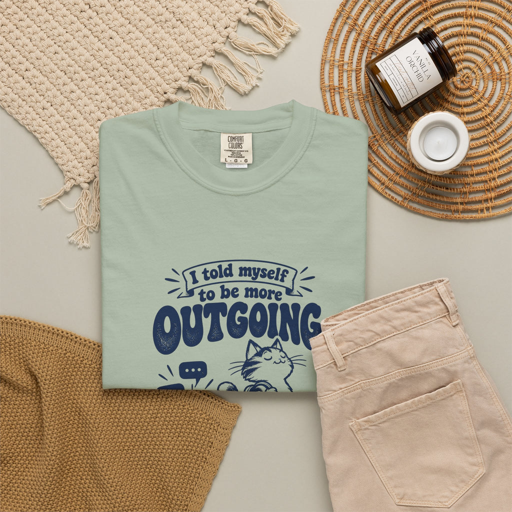 More Outgoing – Funny Social Battery T-Shirt – Bad Advice Club product mockup