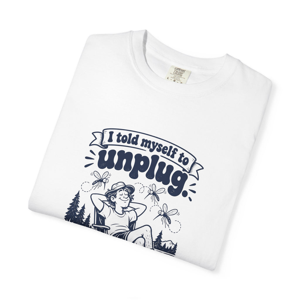 Unplug – Funny Outdoor Escapes T-Shirt – Bad Advice Club product mockup
